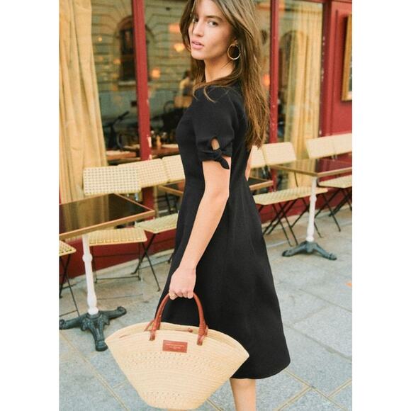 Sezane Vic Short Sleeve Button Front V-Neck Midi Dress Black - 4 - Picture 4 of 5